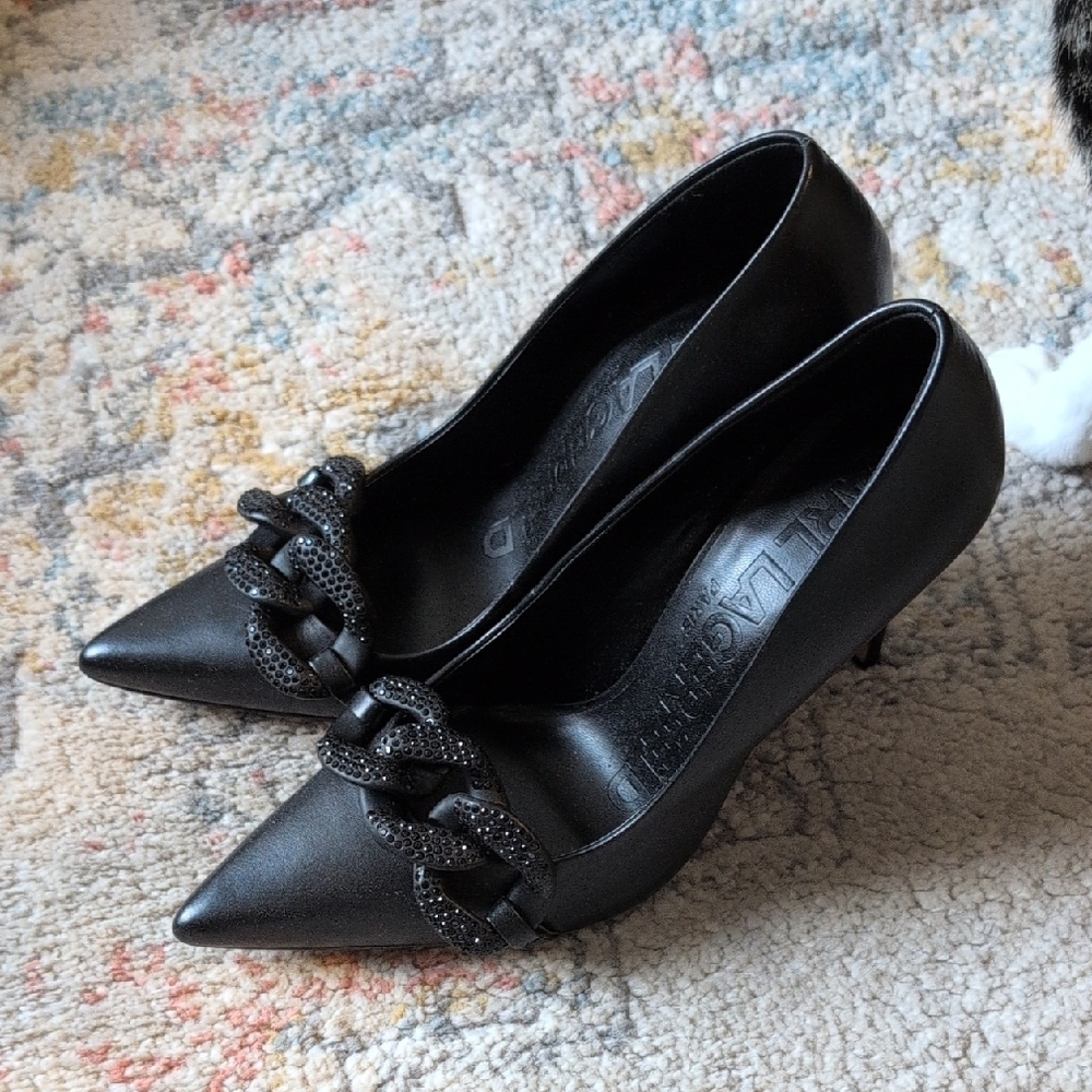 Karl Lagerfeld Black Stiletto Heels with Pointed Toe